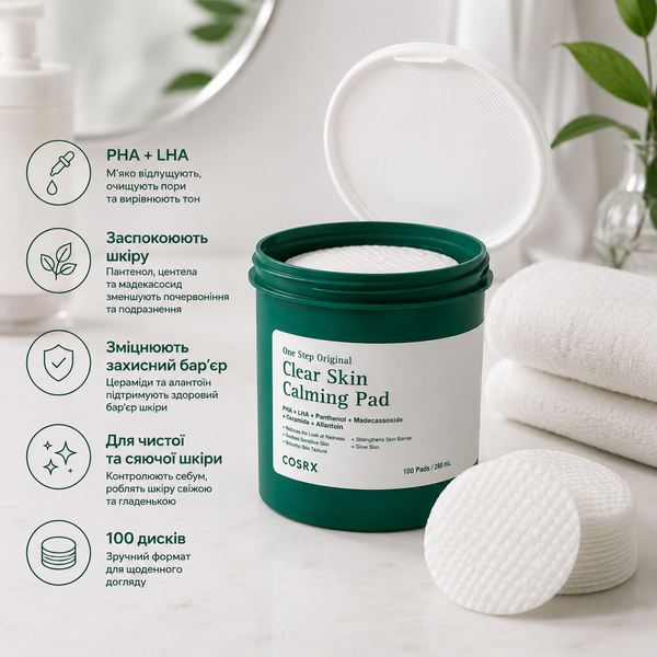 COSRX - One Step Original Clear Skin Calming Pad - Заспокійливі очищувальні педи для проблемної шкіри - 280ml/100шт cosrx_29163 фото